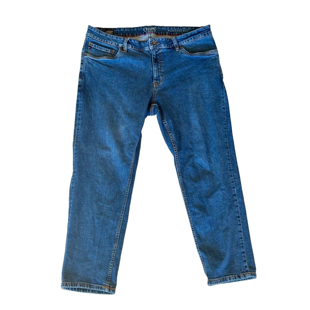Chaps Straight Fit Jeans Mens 40x29 Blue Stretch Denim 5 Pocket Medium Wash